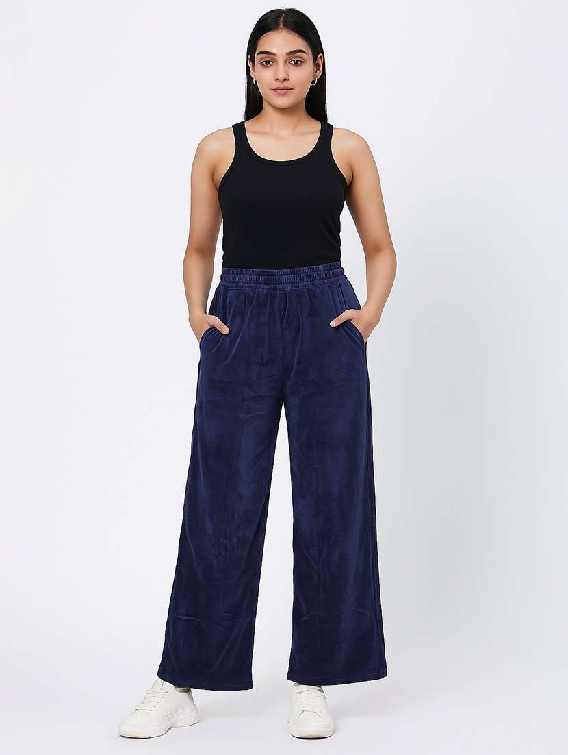 women solid high rise wide leg track pant - 22183290 -  Standard Image - 4