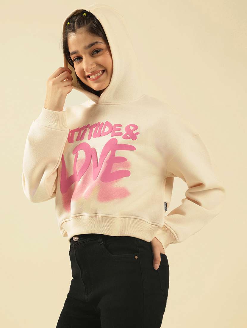 girls printed long sleeve hooded sweatshirt