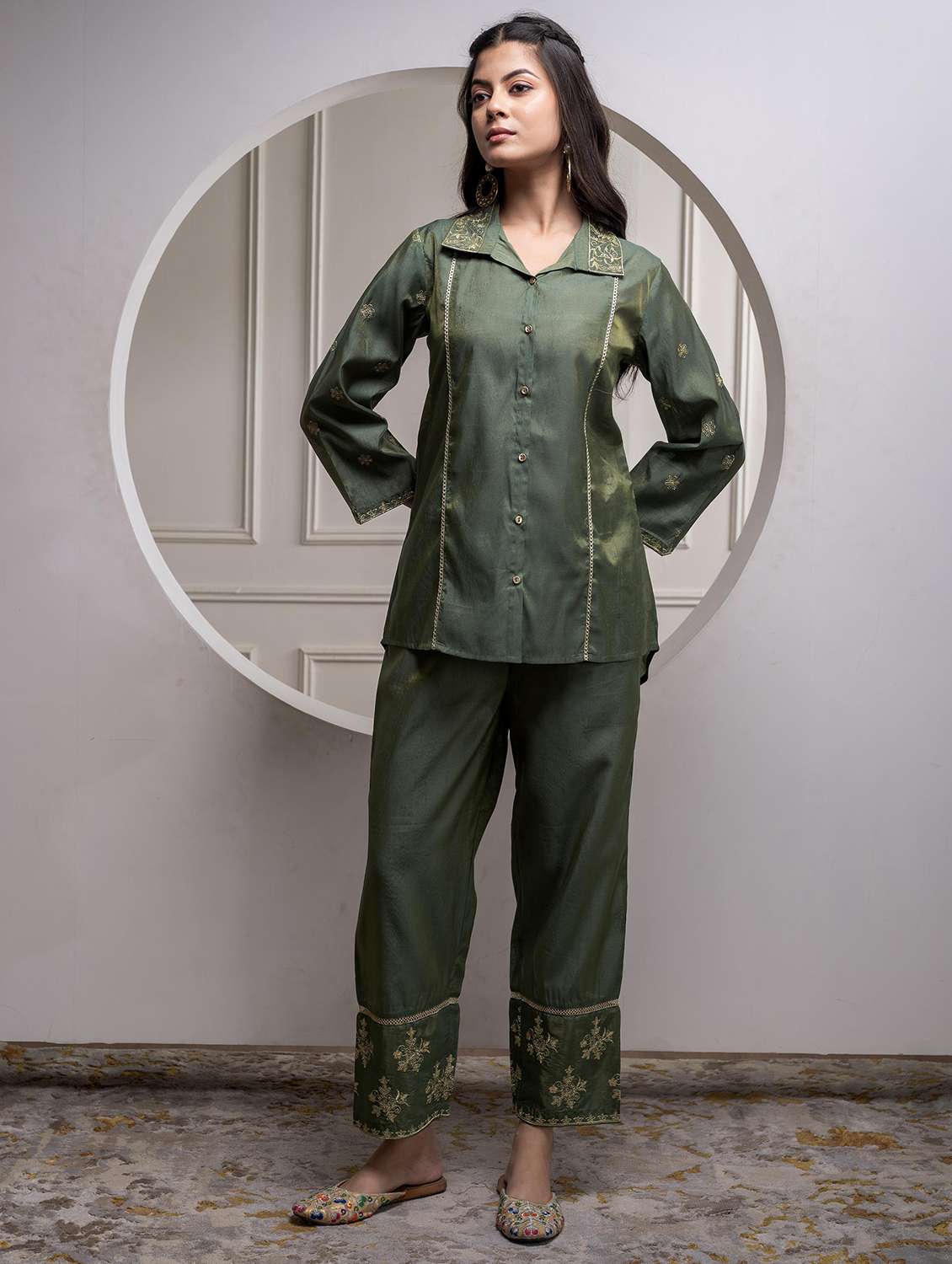 women embroidered long sleeve regular fit ethnic co-ord set - 22183378 -  Standard Image - 1