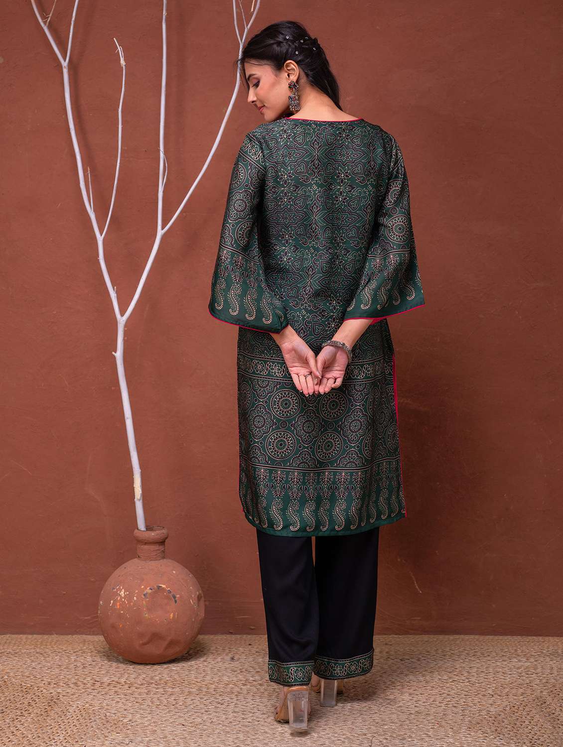 women printed three quarter sleeve kurta palazzo set - 22183381 -  Standard Image - 4