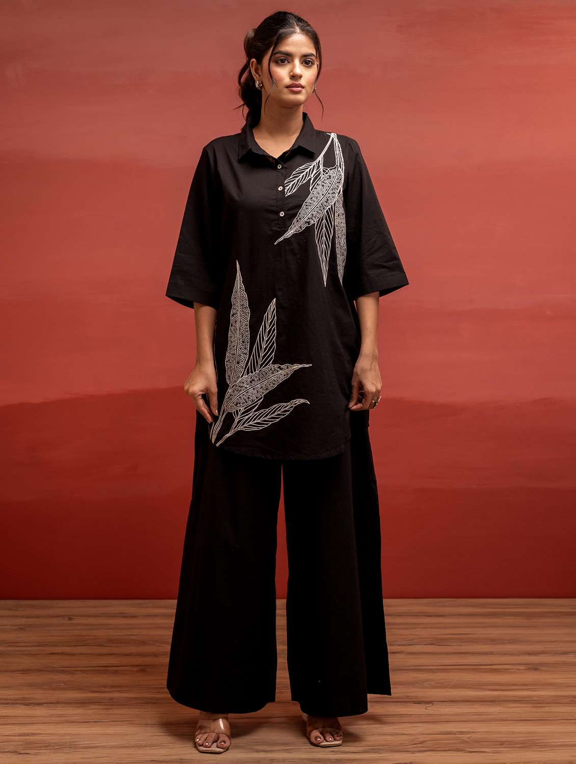 women solid with work three quarter sleeve relaxed fit ethnic co-ord set - 22183383 -  Standard Image - 1