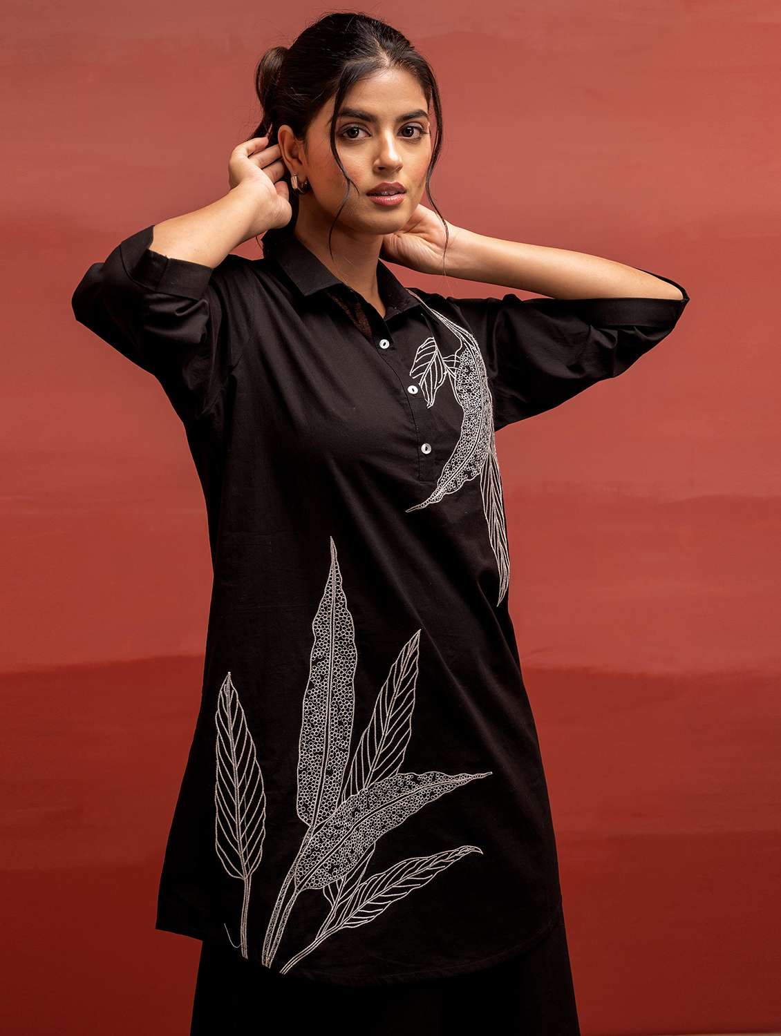 women solid with work three quarter sleeve relaxed fit ethnic co-ord set - 22183383 -  Standard Image - 4