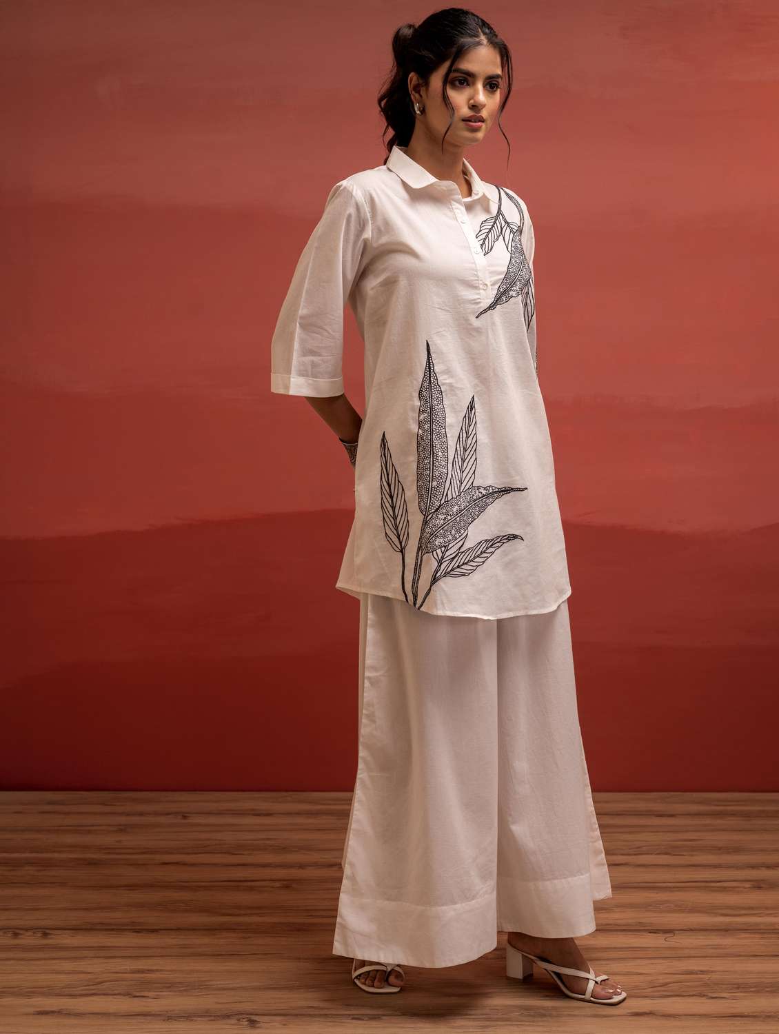 women solid with work three quarter sleeve relaxed fit ethnic co-ord set - 22183384 -  Standard Image - 1