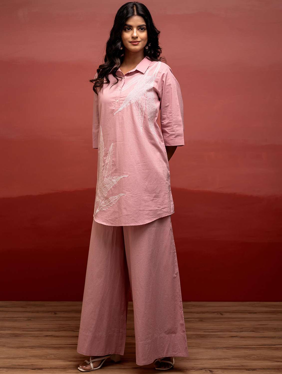 women solid with work three quarter sleeve relaxed fit ethnic co-ord set - 22183385 -  Standard Image - 1