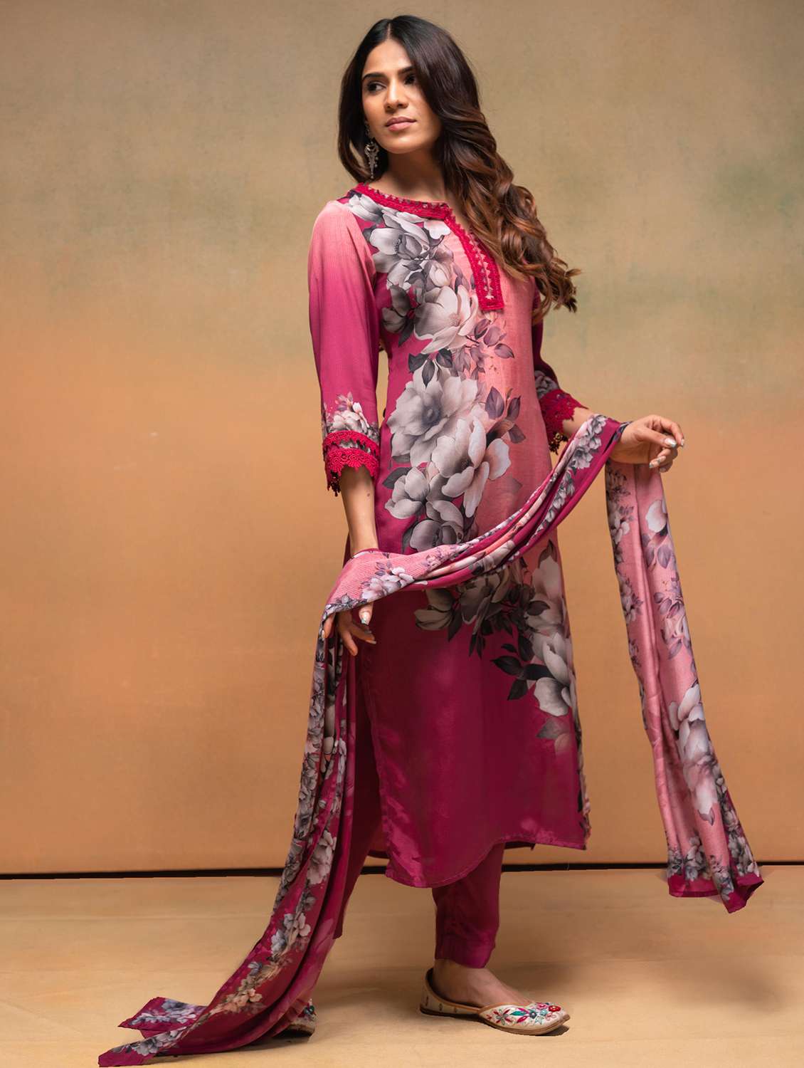 women floral printed three quarter sleeve kurta pant with dupatta set - 22183388 -  Standard Image - 1