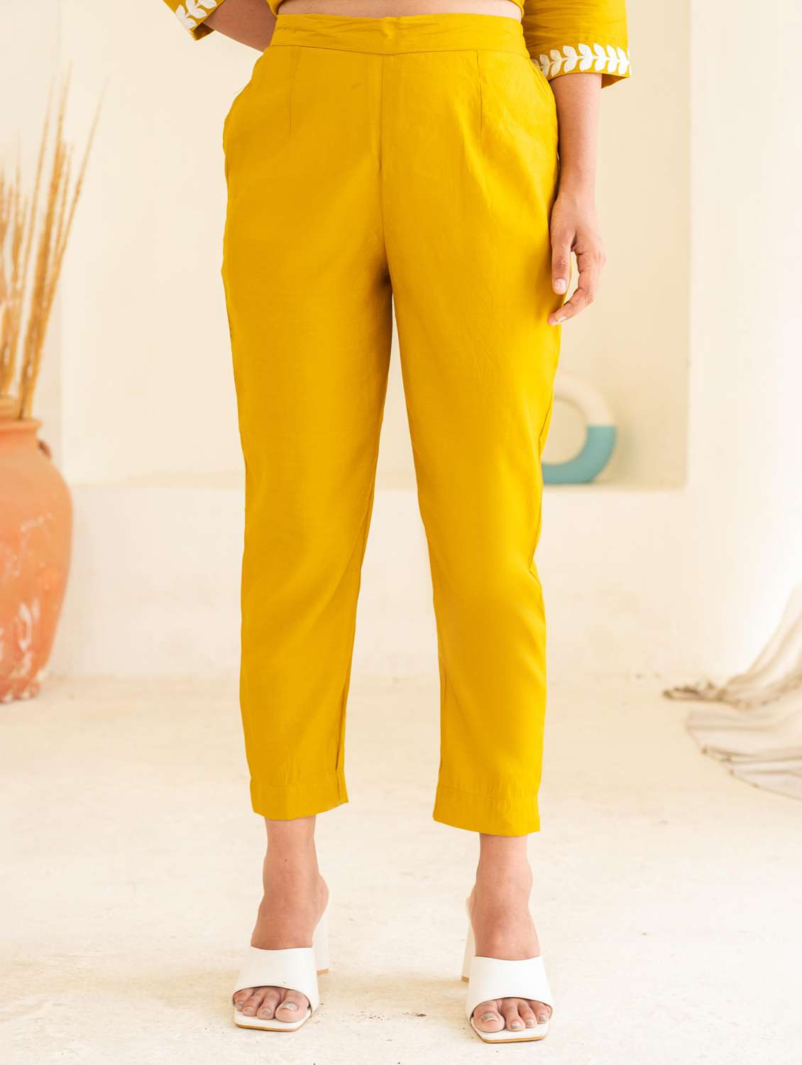 women solid with work three quarter sleeve kurta pant set - 22183395 -  Standard Image - 4