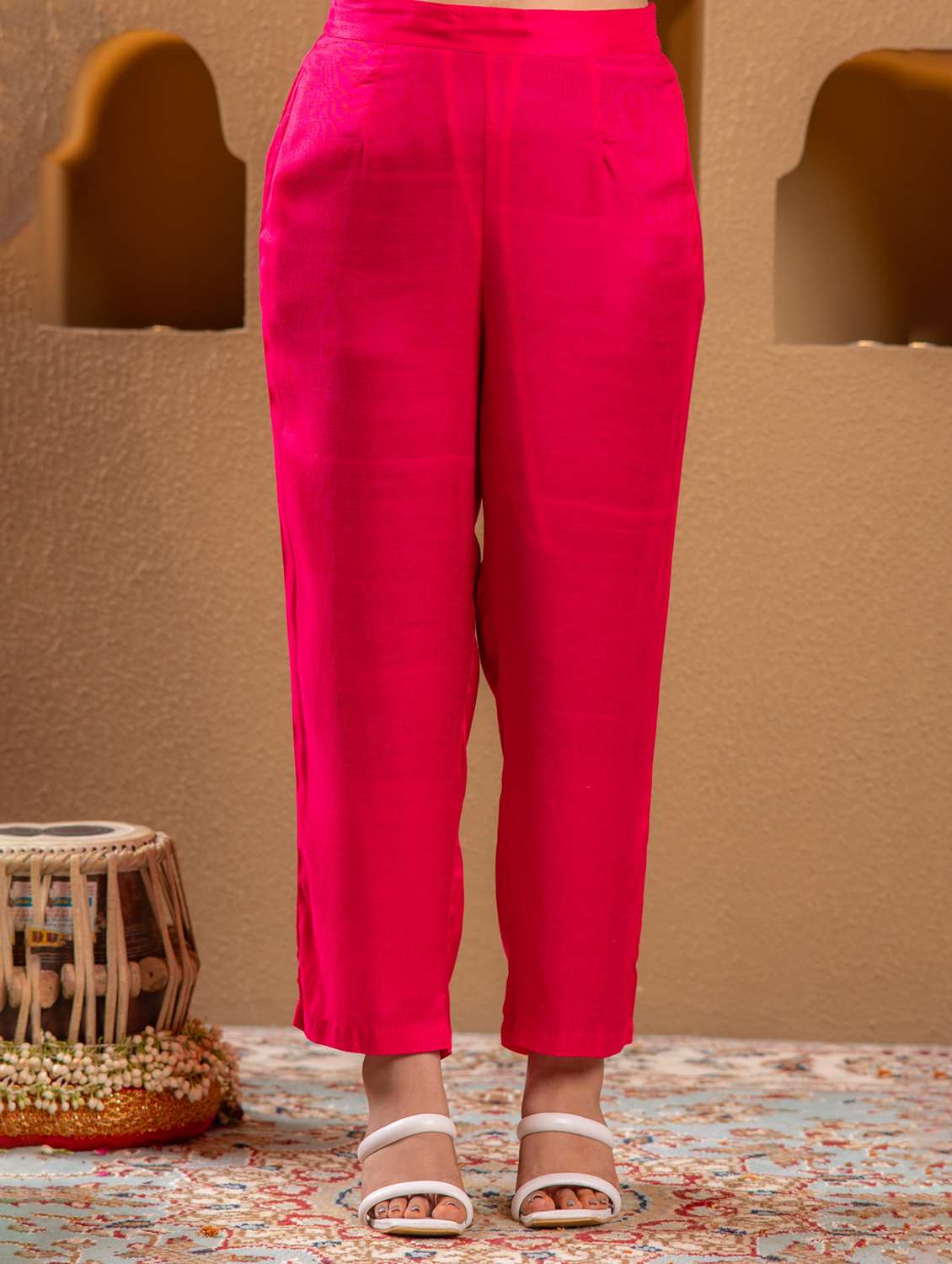 women solid with work three quarter sleeve kurta pant with dupatta set - 22183397 -  Standard Image - 4