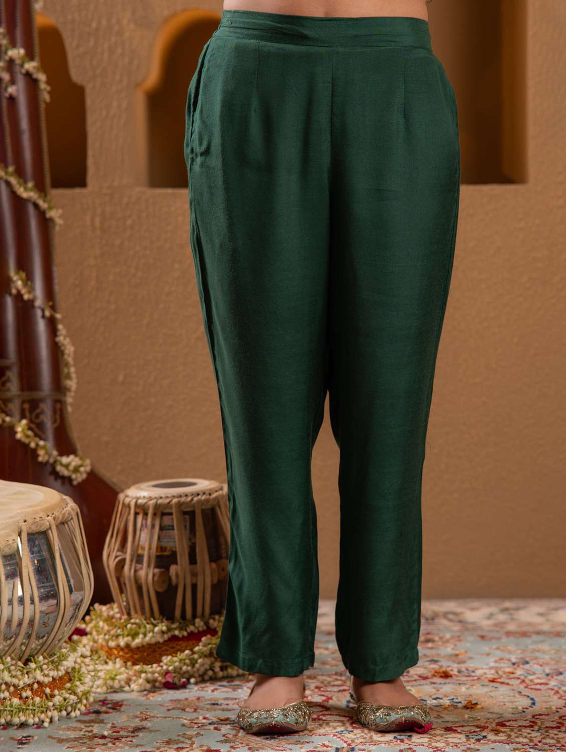 women solid with work three quarter sleeve kurta pant with dupatta set - 22183400 -  Standard Image - 4