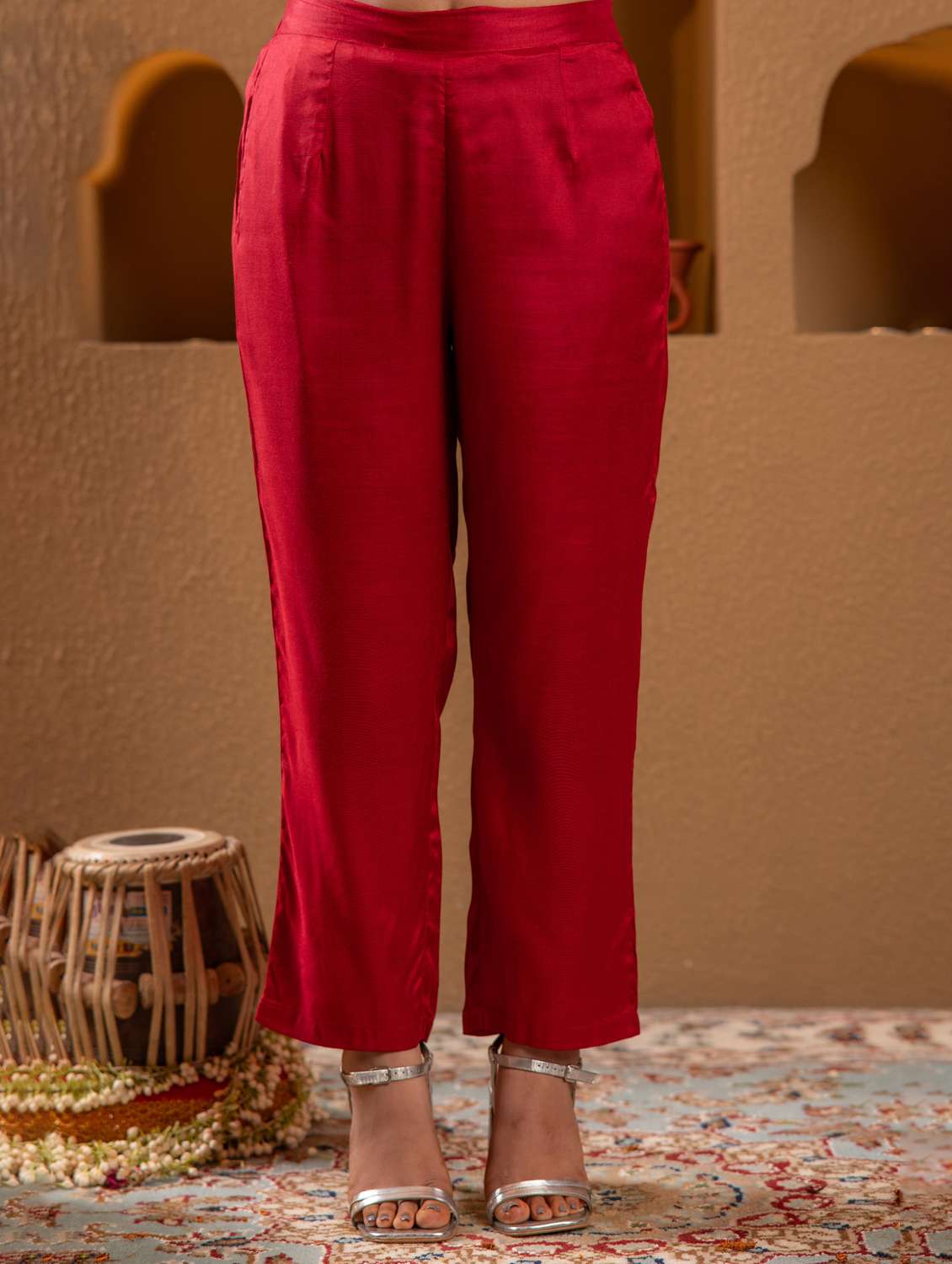 women solid with work three quarter sleeve kurta pant with dupatta set - 22183402 -  Standard Image - 4