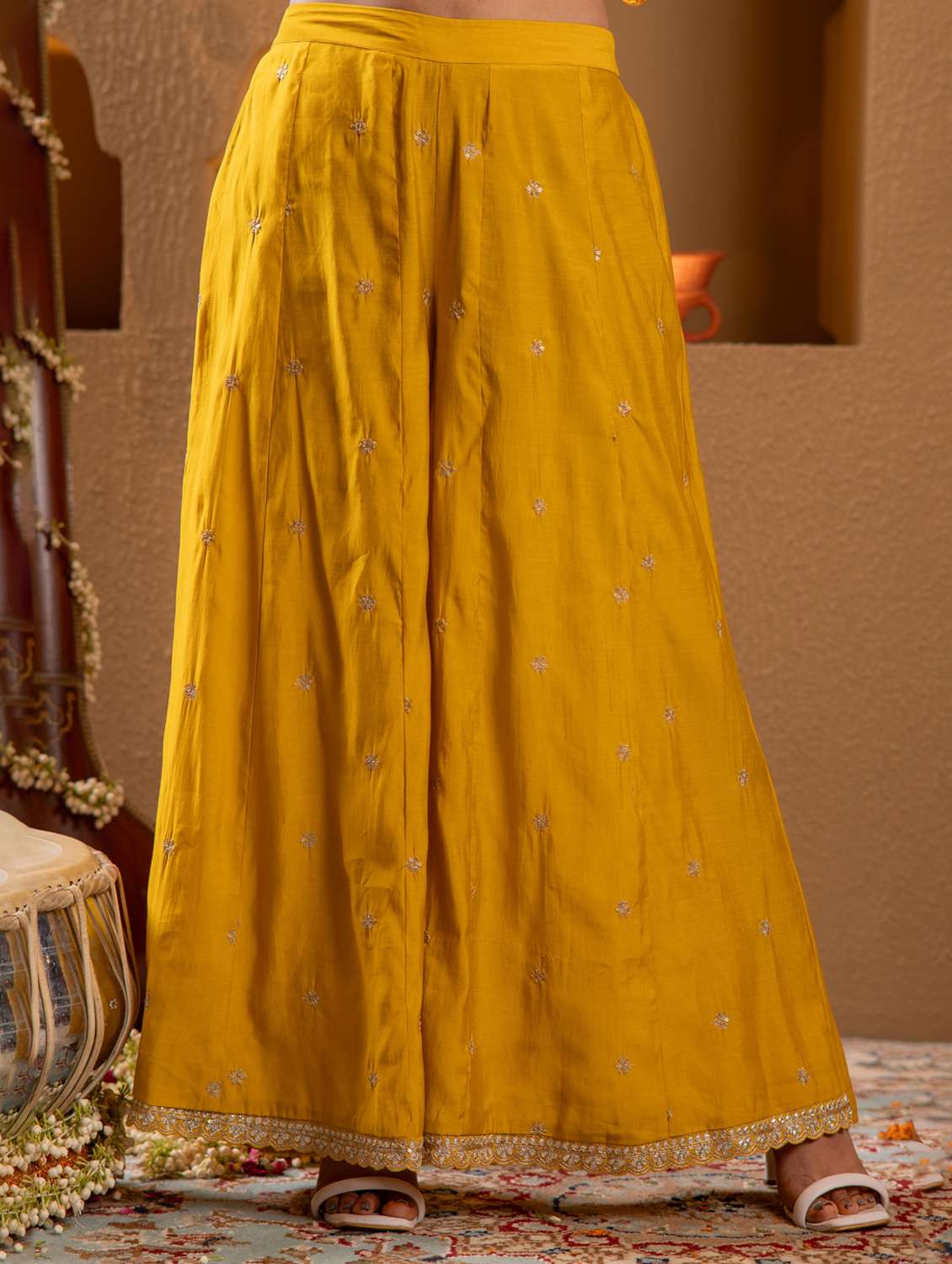 women solid with work three quarter sleeve kurta palazzo with dupatta set - 22183406 -  Standard Image - 4