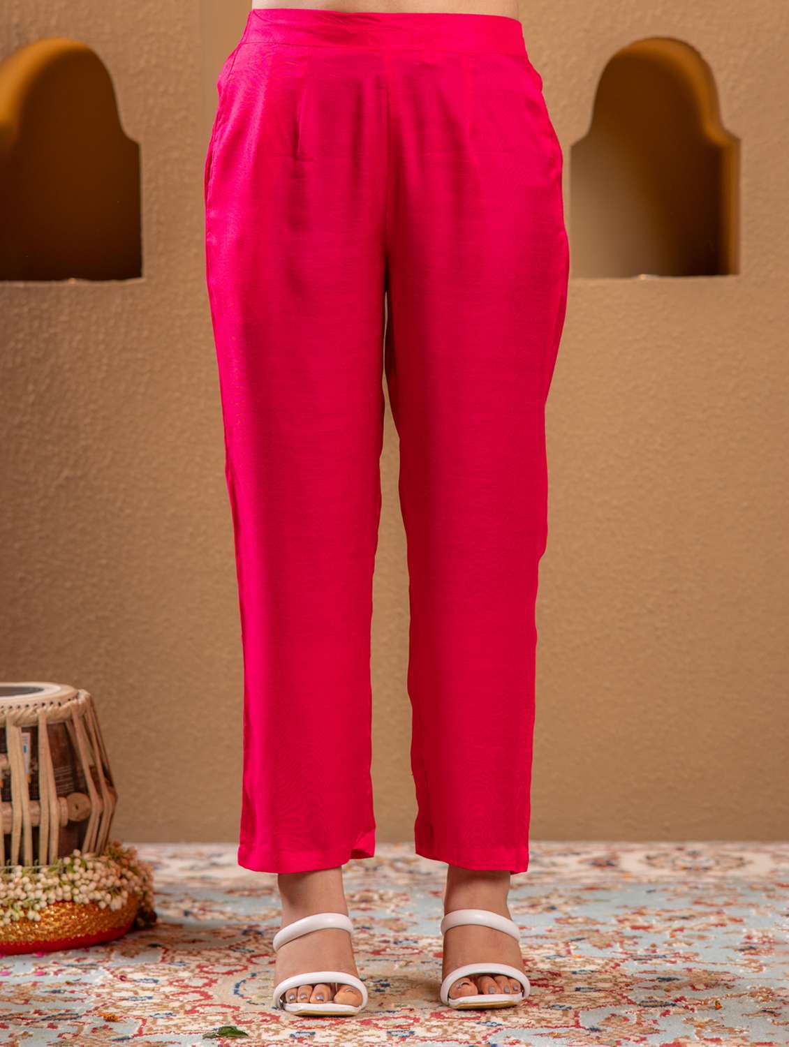 women solid with work three quarter sleeve kurta pant with dupatta set - 22183409 -  Standard Image - 4