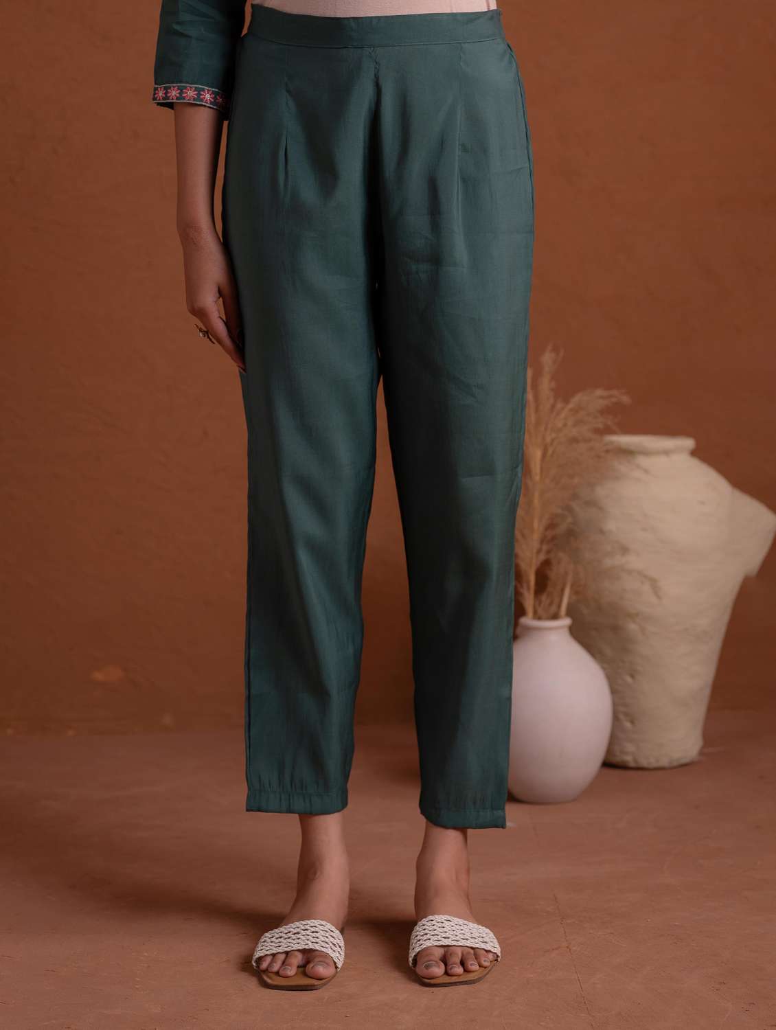 women solid with work three quarter sleeve kurta pant with dupatta set - 22183414 -  Standard Image - 4