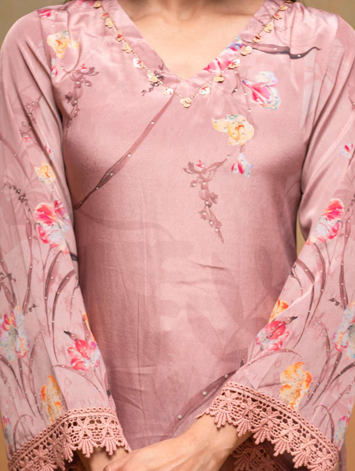 women solid with work long sleeve kurta pant with dupatta set - 22183420 -  Standard Image - 4