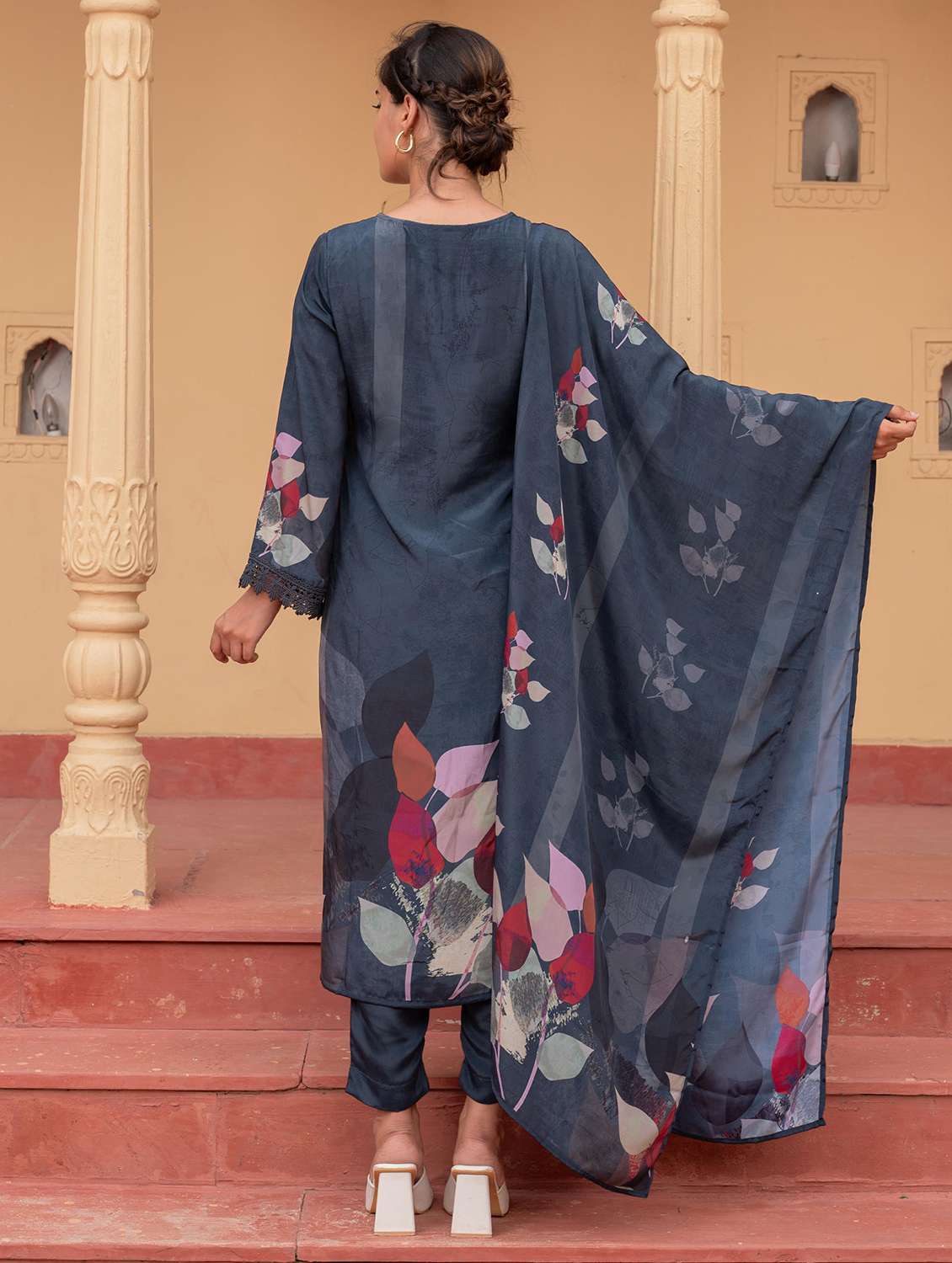 women solid with work long sleeve kurta pant with dupatta set - 22183422 -  Standard Image - 4