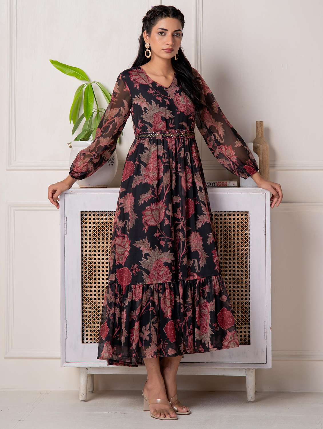 women floral printed puff sleeve tiered maxi dress - 22183434 -  Standard Image - 1