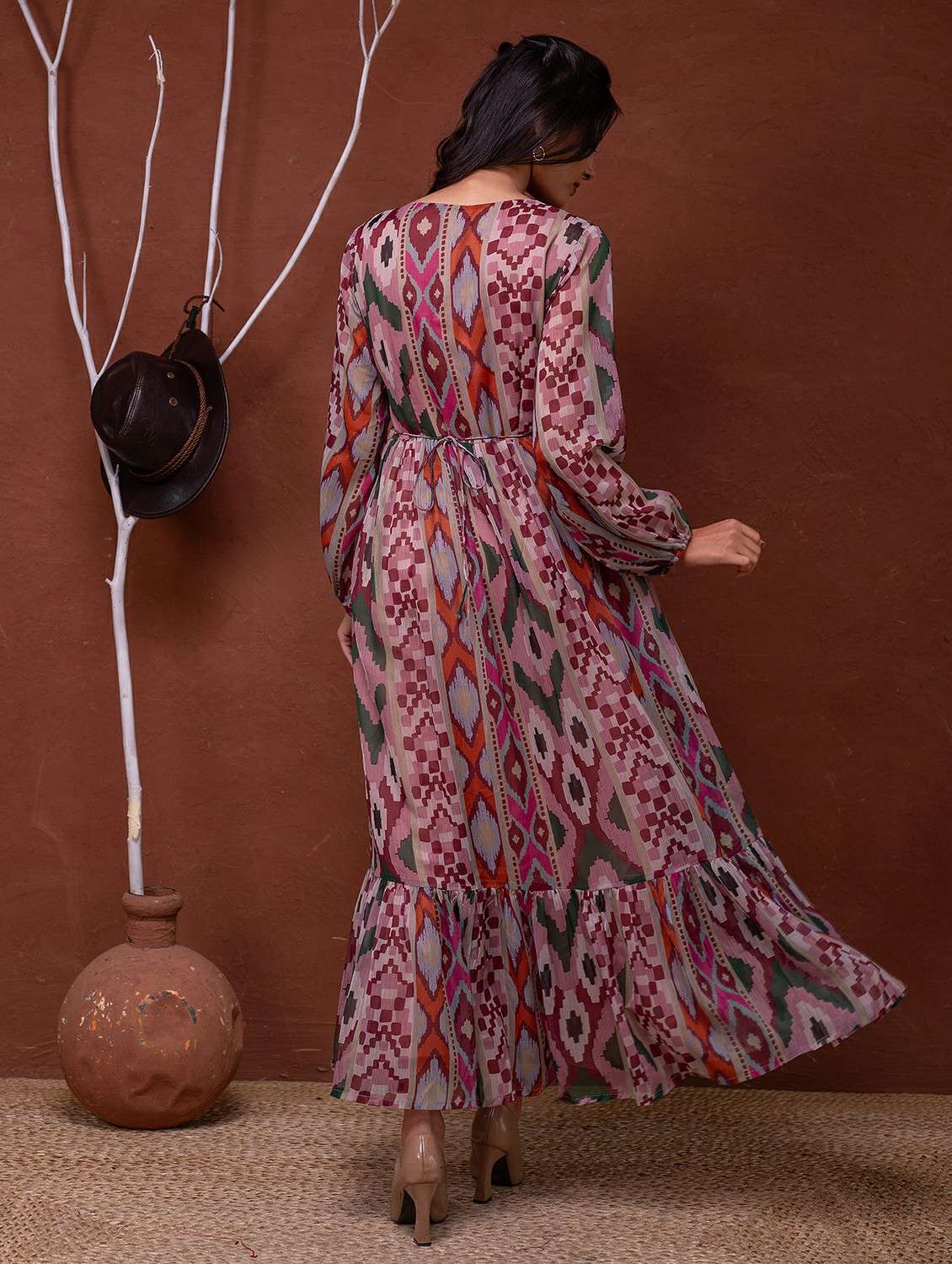 women printed puff sleeve fit & flare dress - 22183436 -  Standard Image - 4