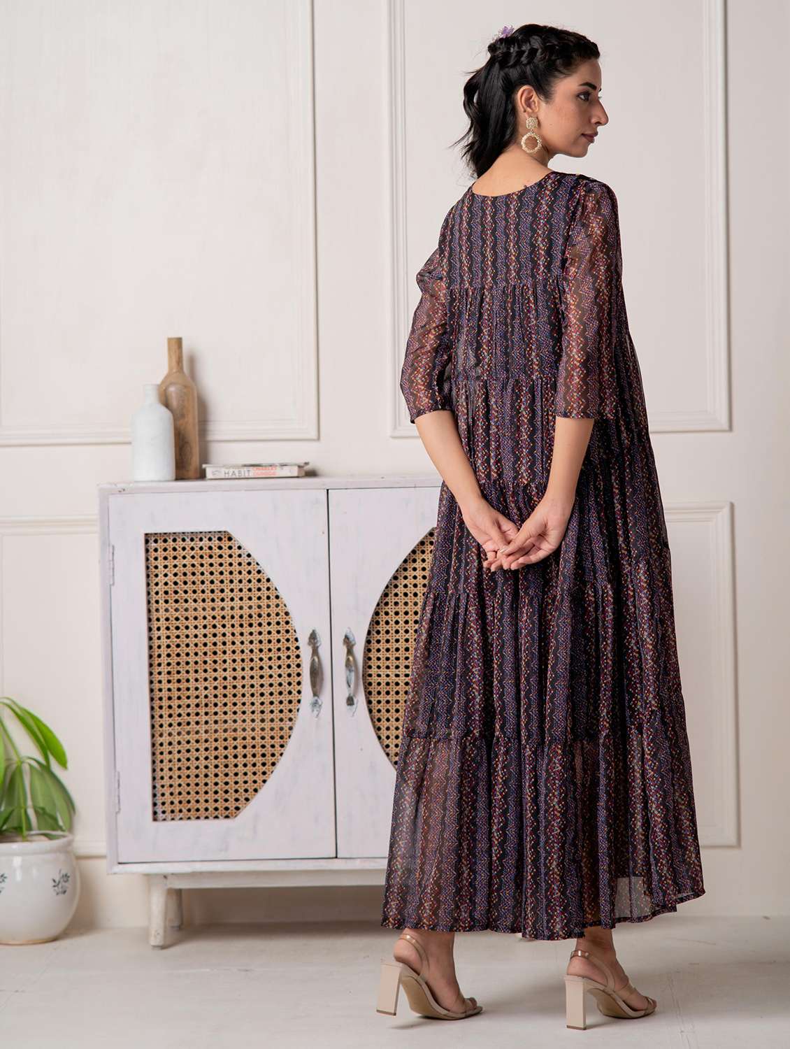 women printed three quarter sleeve tiered maxi dress - 22183438 -  Standard Image - 4