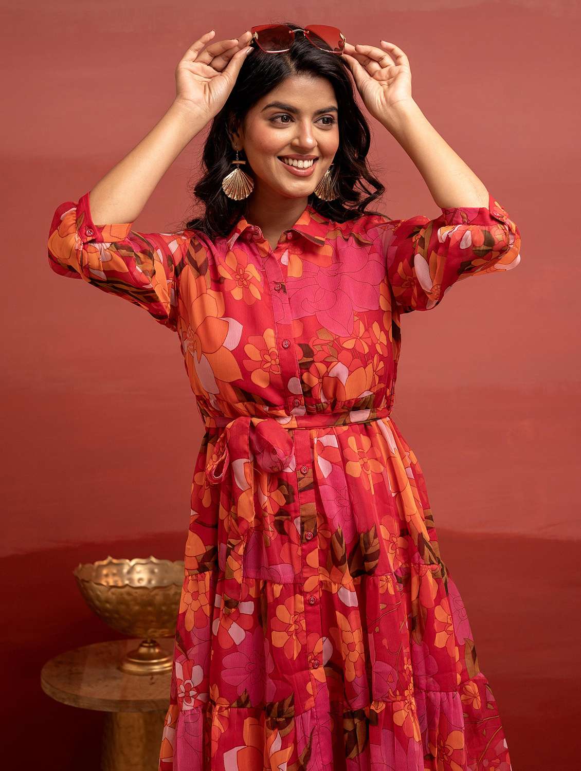 women floral three quarter sleeve tiered dress - 22183441 -  Standard Image - 4