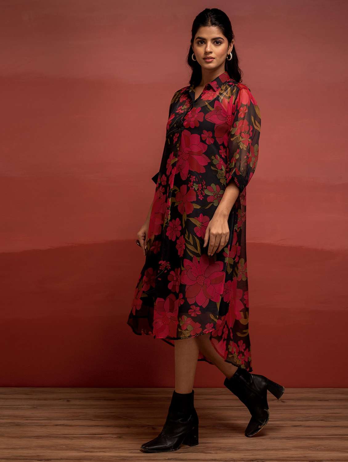 women floral printed three quarter sleeve a-line dress - 22183447 -  Standard Image - 4