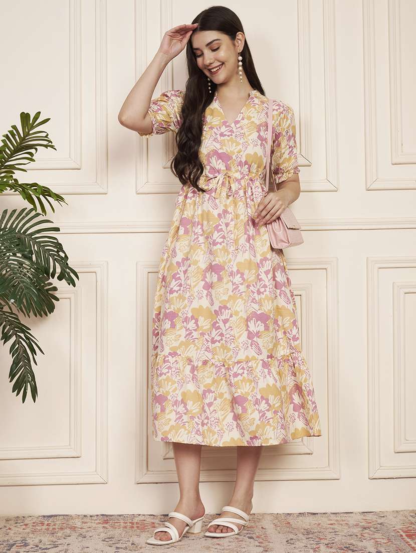 women printed short sleeve tiered dress - 22183571 -  Standard Image - 1