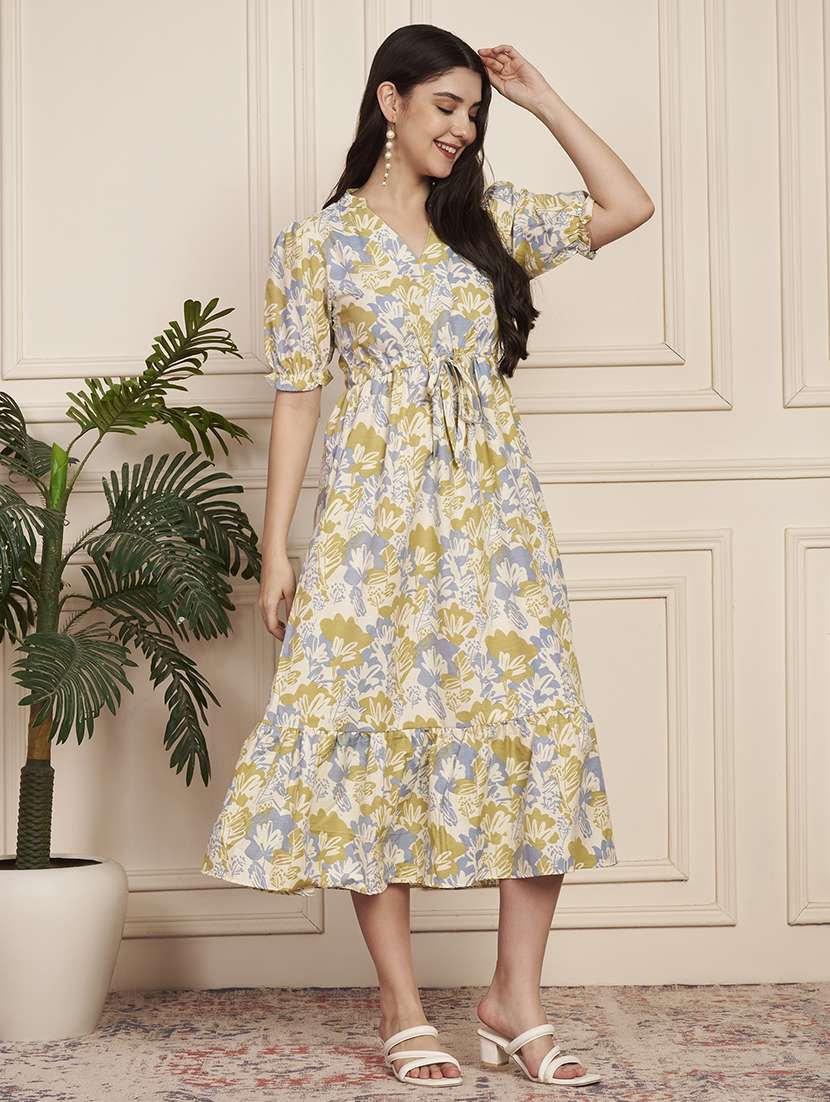women printed short sleeve tiered dress - 22183572 -  Standard Image - 1