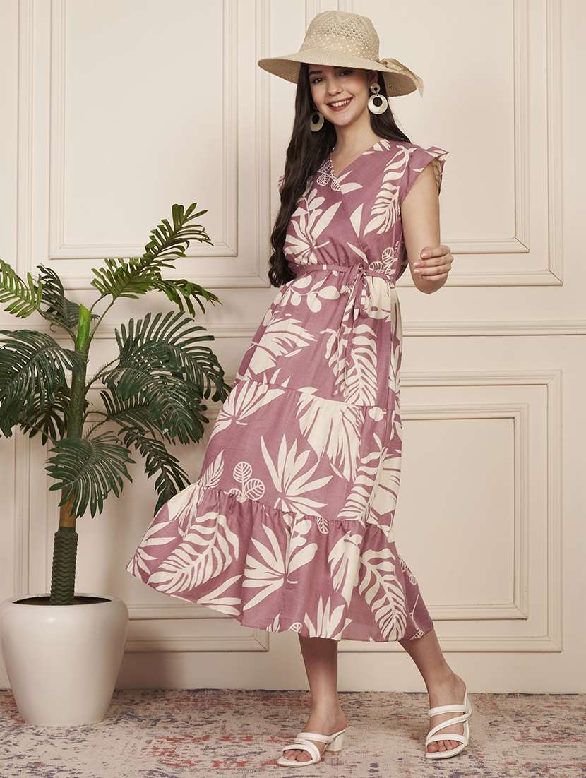 women printed cap sleeve tiered dress - 22183573 -  Standard Image - 1