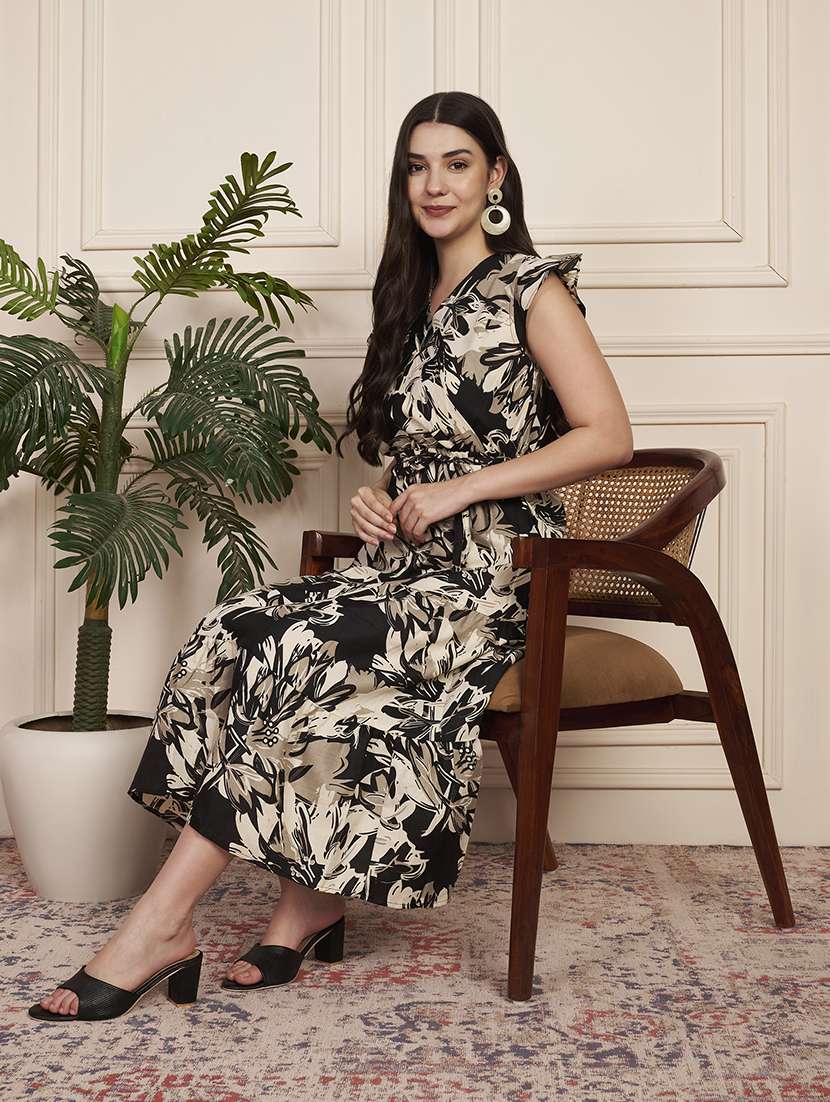 women printed cap sleeve tiered dress - 22183574 -  Standard Image - 1