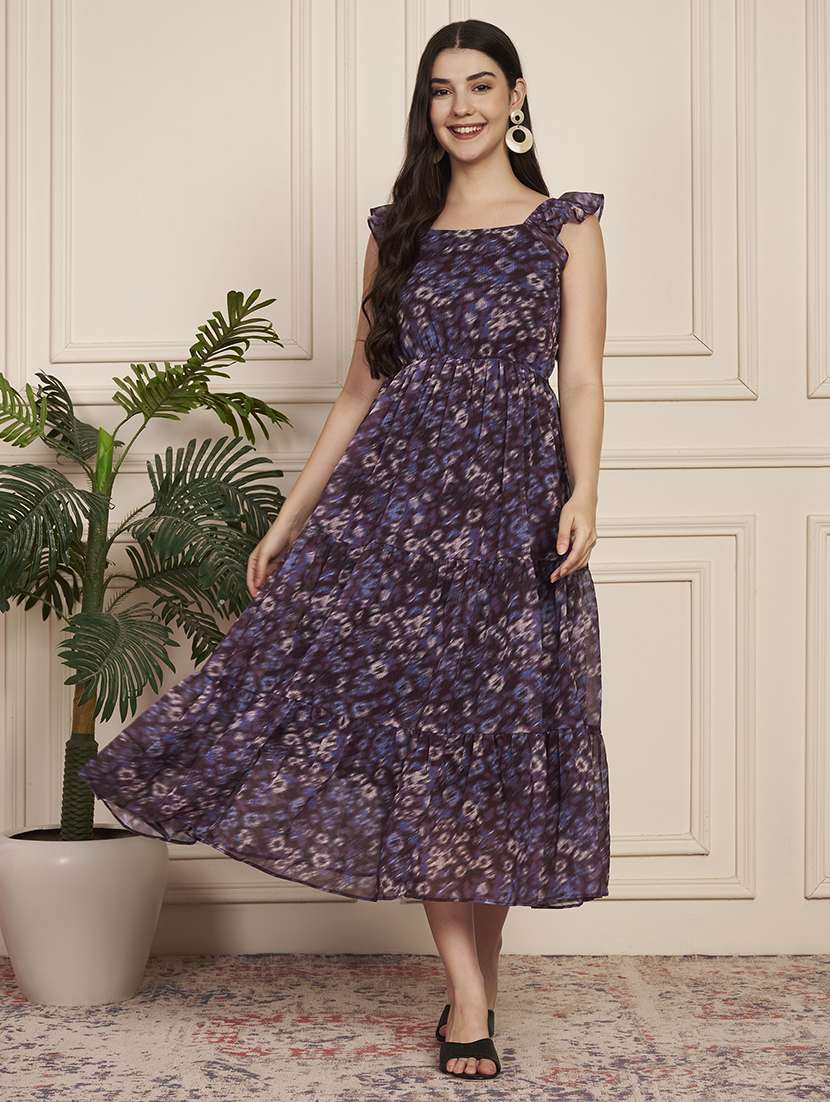 women printed sleeveless tiered dress