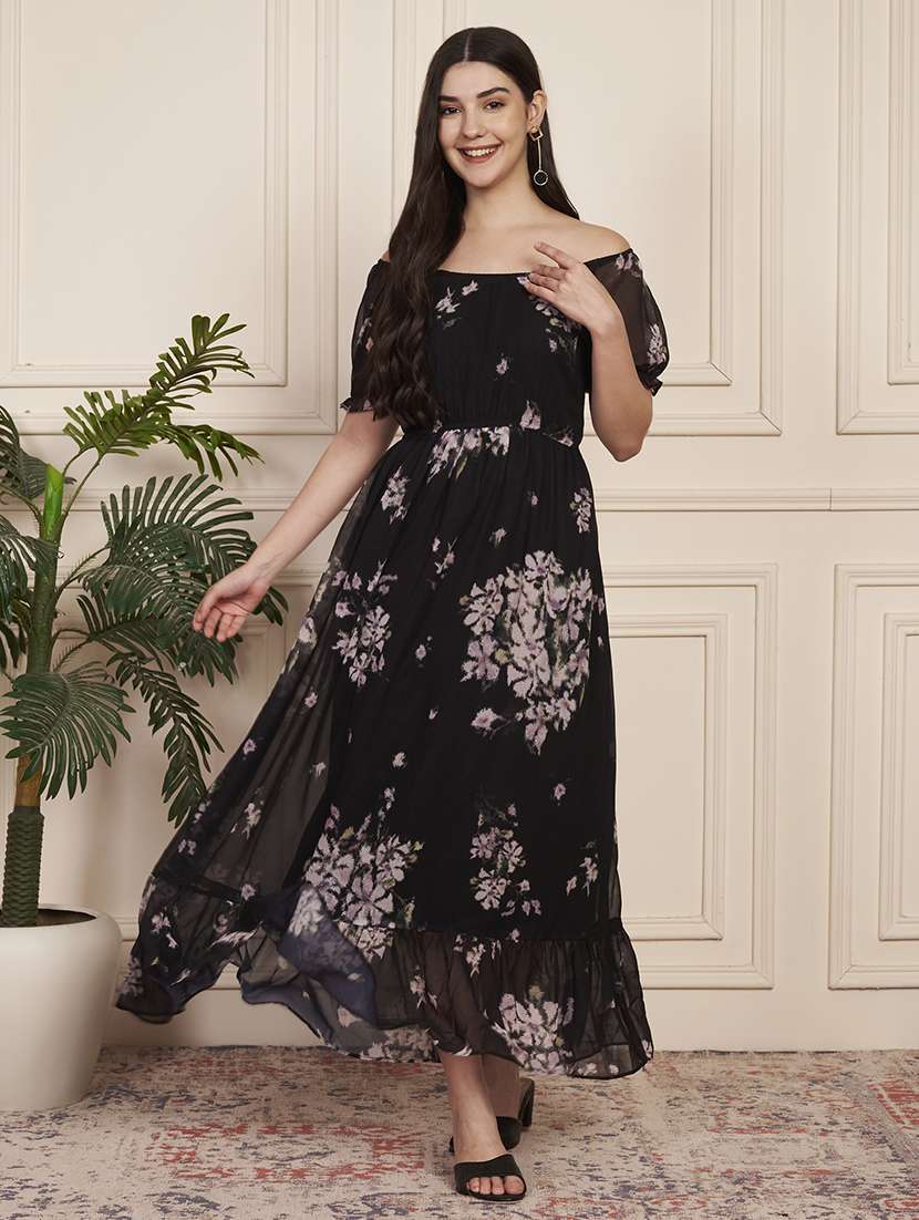 women floral print off shoulder tiered dress - 22183576 -  Standard Image - 1