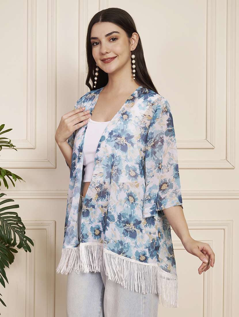 women floral print three quarter sleeve regular shrug - 22183579 -  Standard Image - 1