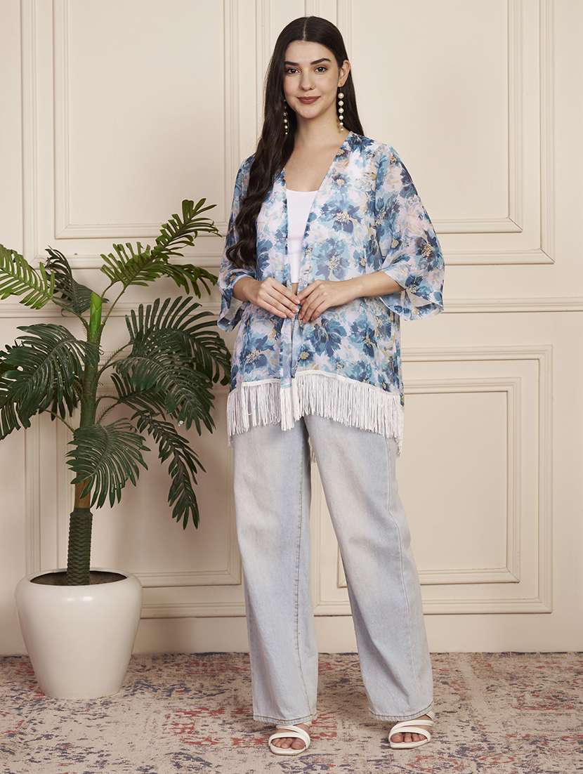 women floral print three quarter sleeve regular shrug - 22183579 -  Standard Image - 4