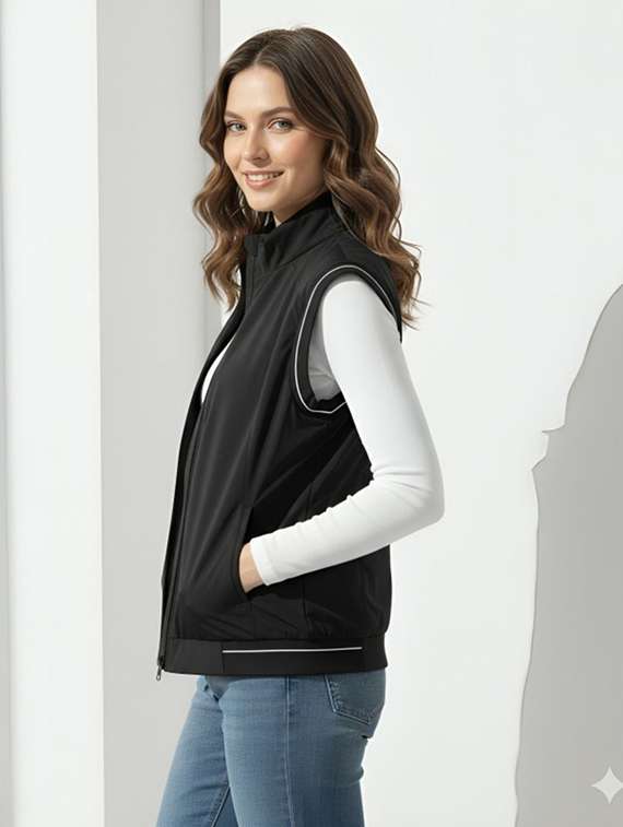 women solid sleeveless bomber jacket - 22183589 -  Standard Image - 1