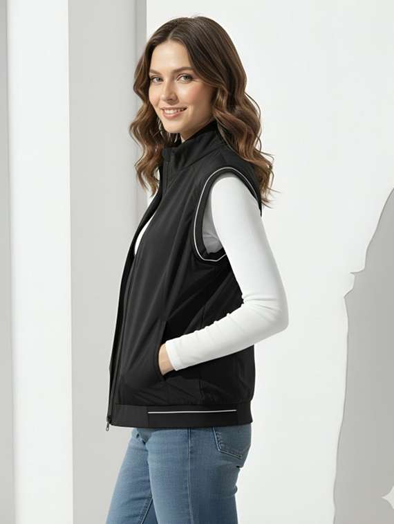 women solid sleeveless bomber jacket - 22183590 -  Standard Image - 1