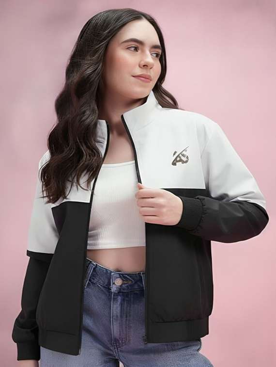 women color blocked long sleeve bomber jacket