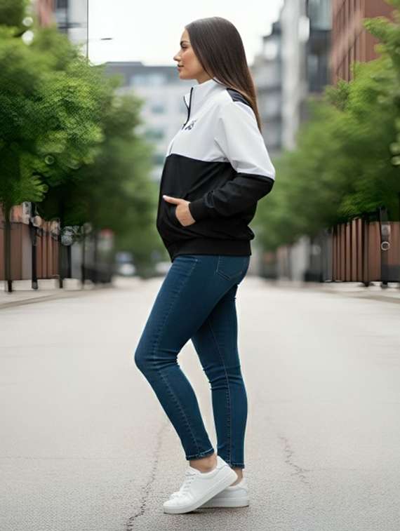 women color blocked long sleeve bomber jacket - 22183619 -  Standard Image - 1