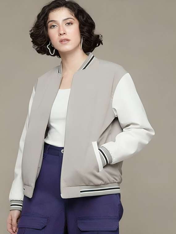 multi colored polyester varsity  jacket