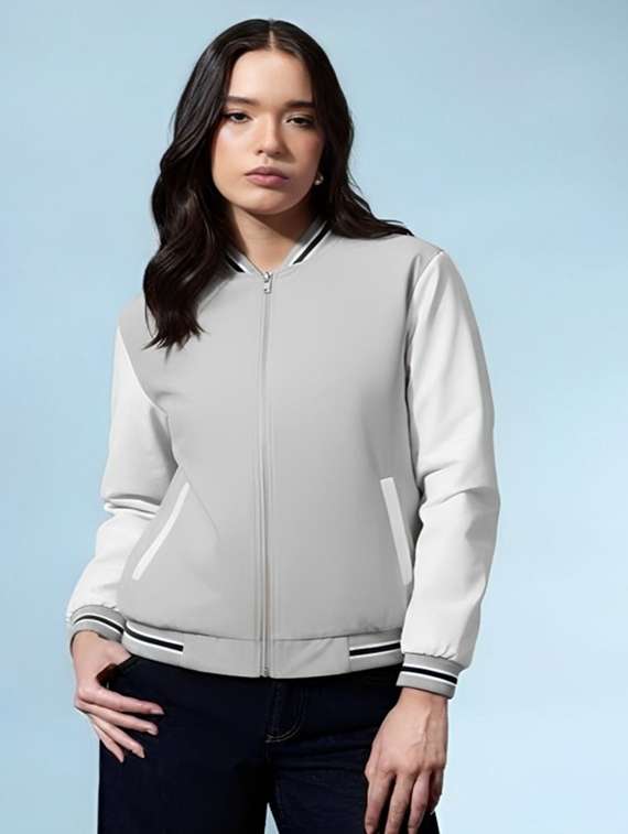 women color blocked sleeveless bomber jacket