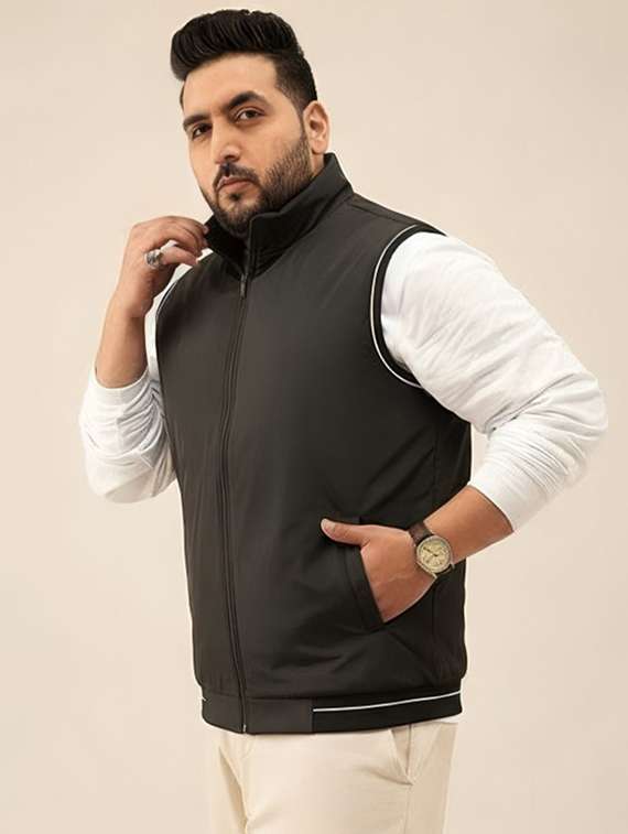 men solid sleeveless bomber jacket - 22183648 -  Standard Image - 1