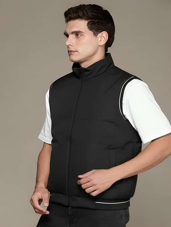 men solid sleeveless bomber jacket - 22183652 -  Standard Image - 1