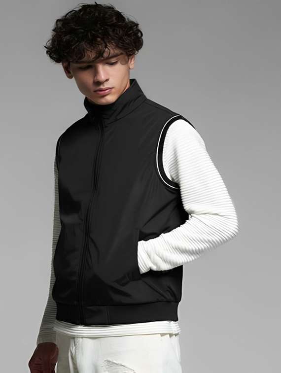 men solid sleeveless bomber jacket - 22183653 -  Standard Image - 1