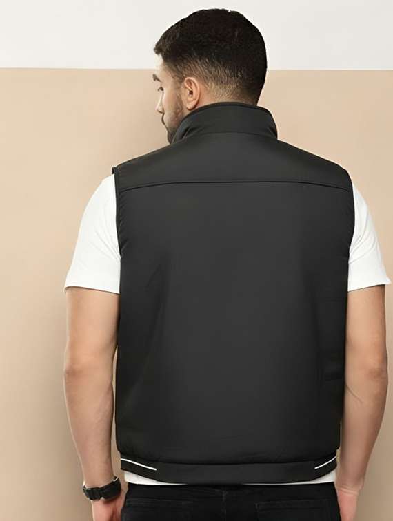 men solid sleeveless bomber jacket - 22183655 -  Standard Image - 1