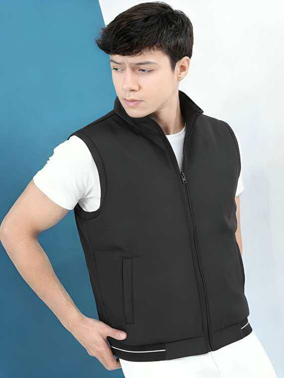 men solid sleeveless bomber jacket - 22183657 -  Standard Image - 1