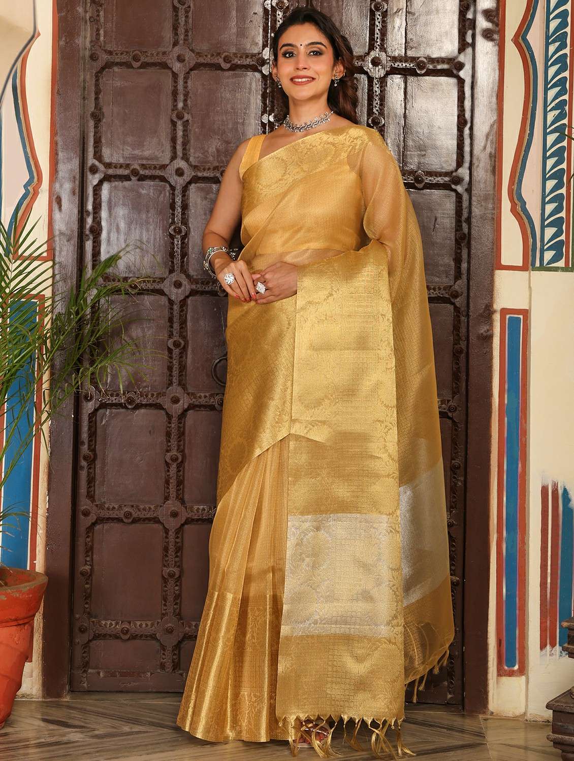 women solid with bordered saree with blouse - 22183717 -  Standard Image - 1