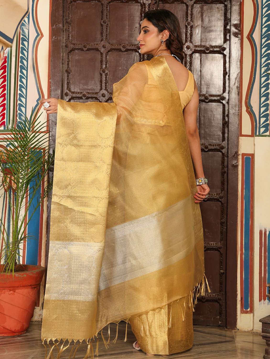 women solid with bordered saree with blouse - 22183717 -  Standard Image - 4
