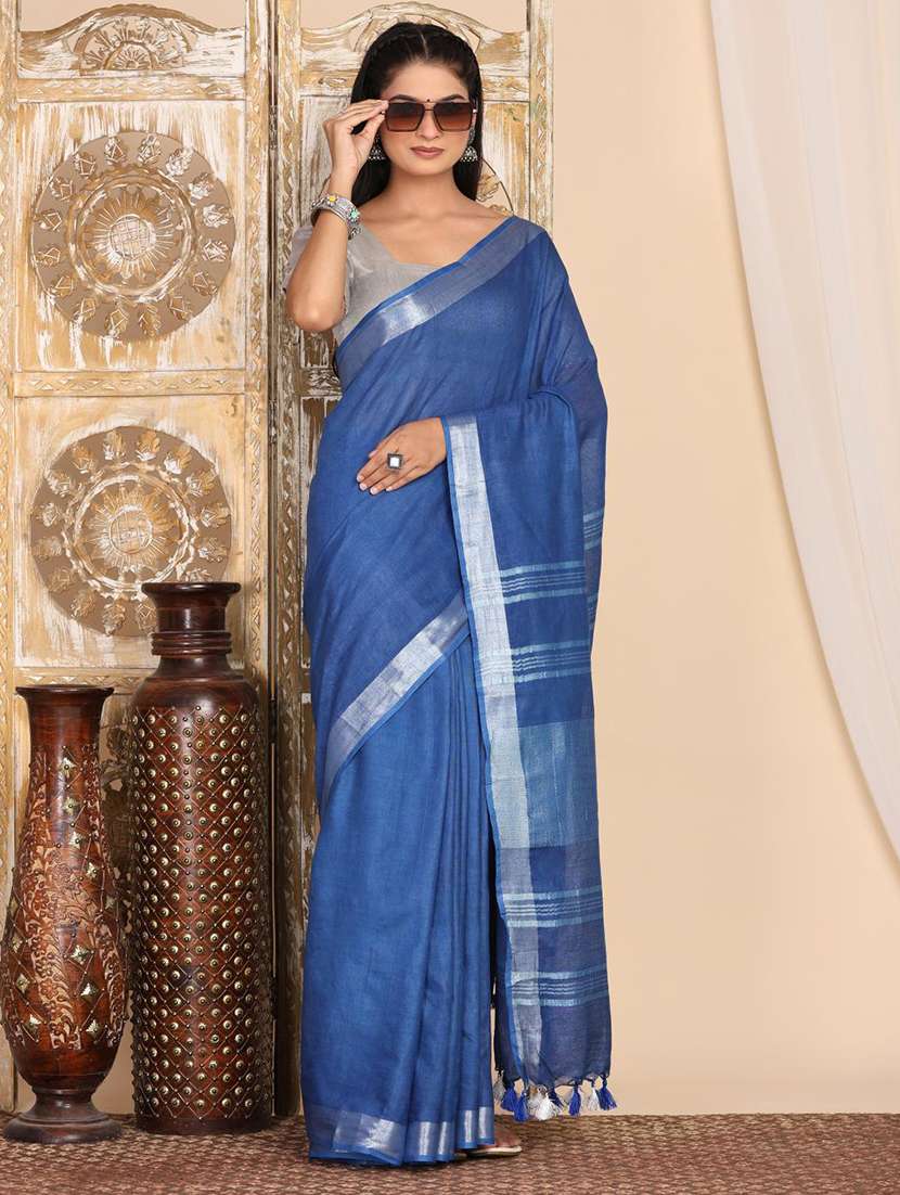 women solid with bordered saree with blouse - 22183749 -  Standard Image - 1