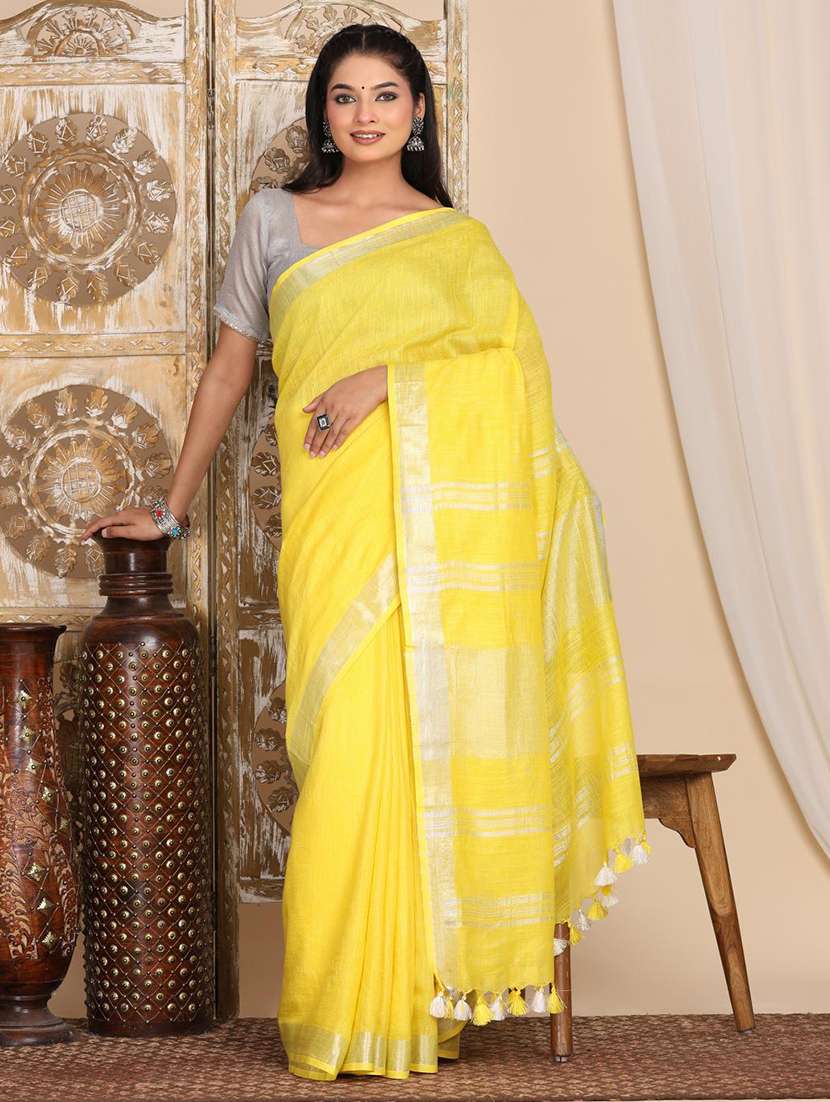 women solid with bordered saree with blouse - 22183752 -  Standard Image - 1