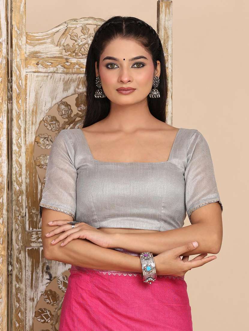 women solid with bordered saree with blouse - 22183756 -  Standard Image - 6