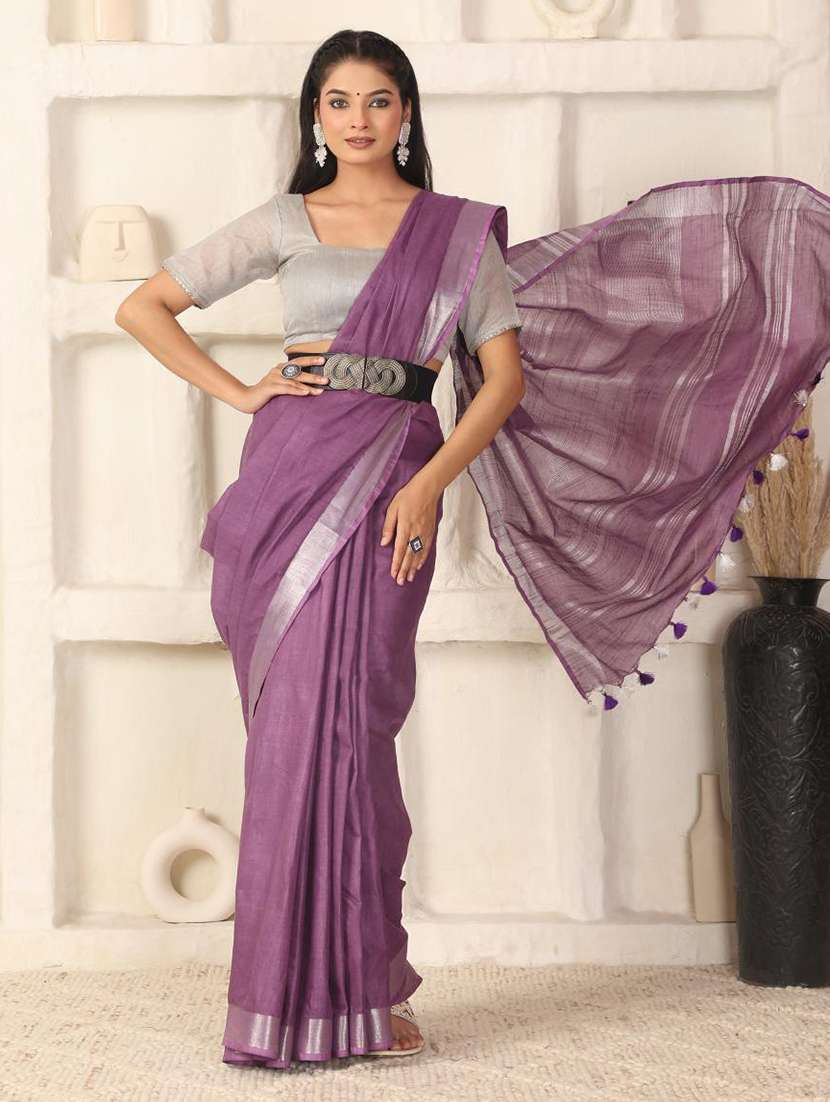women solid with bordered saree with blouse - 22183761 -  Standard Image - 1