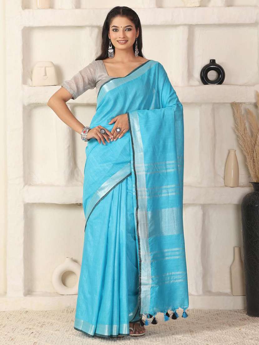 women solid with bordered saree with blouse - 22183765 -  Standard Image - 1