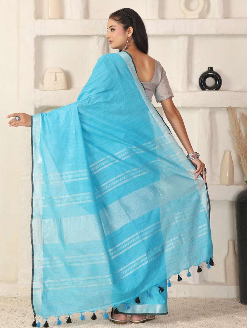 women solid with bordered saree with blouse - 22183765 -  Standard Image - 4
